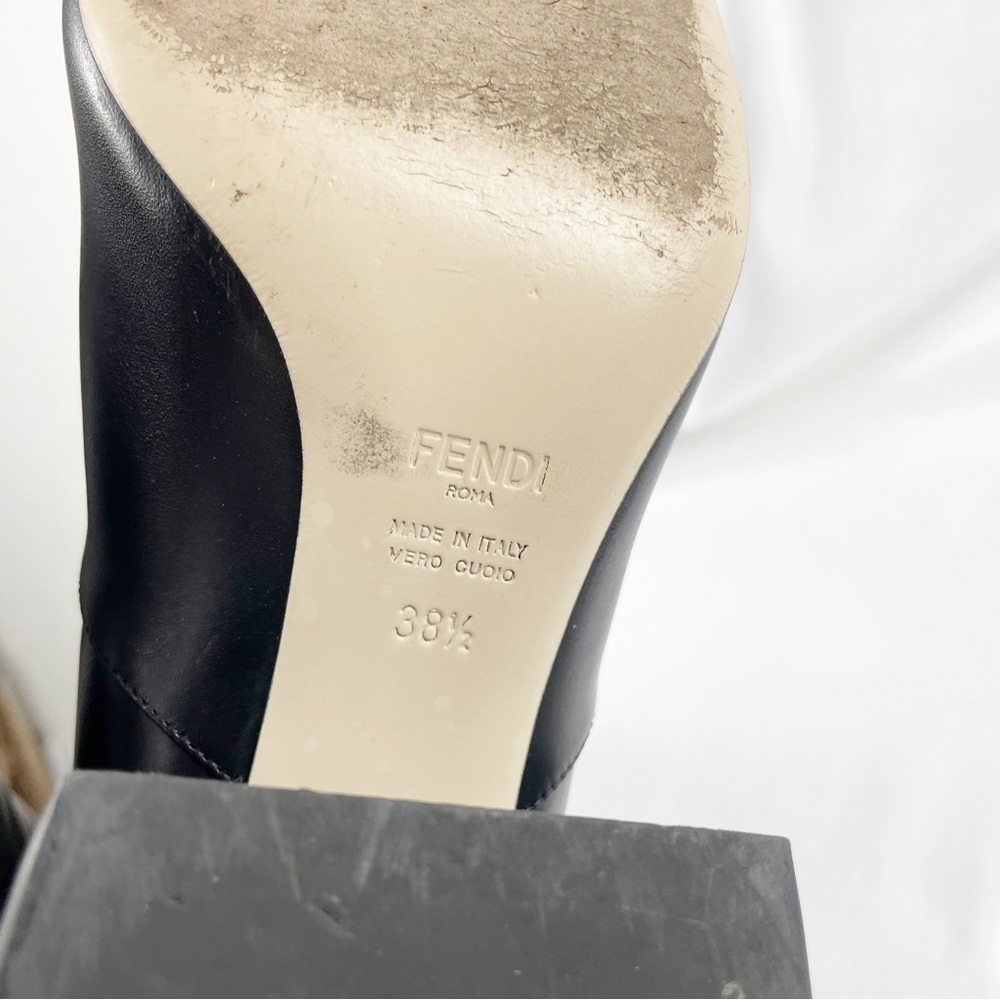 Fendi Sable FF Motif Block Heel Knee High Riding Boots Black Leather EU 38.5 - Picture 9 of 9